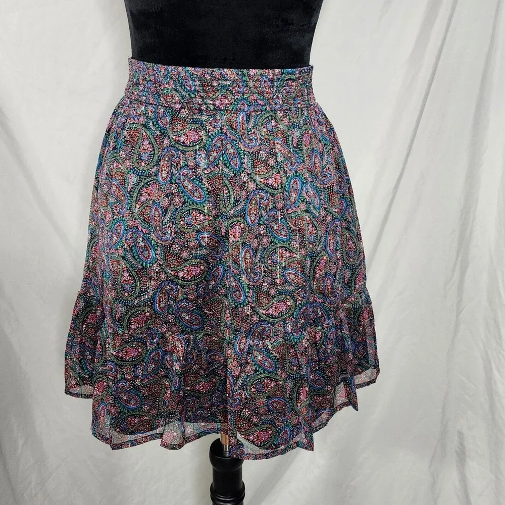 New! Ann Taylor LOFT Size XS Metallic Floral Ruffled Chiffon Cottage Mini‎ Skirt
